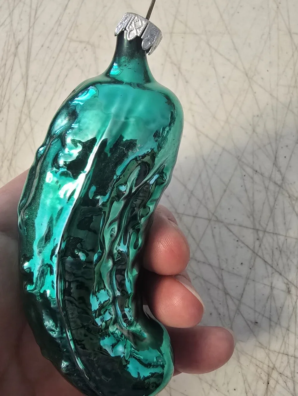 Vintage German Glass Green Pickle Christmas Ornament 4.5